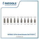 FATOOLS ES10 10 Pcs Screw Extractor Set Pembuka Baut Skrup Bor Balik