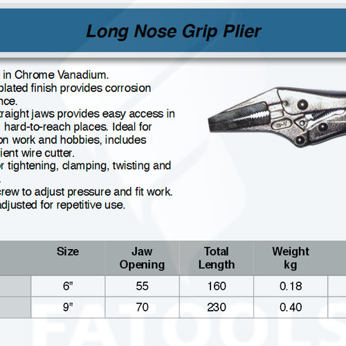 FATOOLS PLP-6LN - LONG NOSE GRIP PLIER SIZE 6"