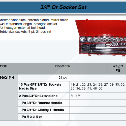 FATOOLS S16921MH - 3/4" SOCKET SET 6PT