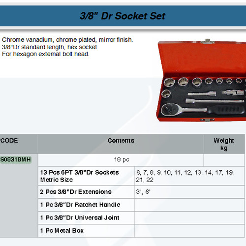 FATOOLS S08318MH - 3/8" SOCKET SET 6-22MM 18PCS