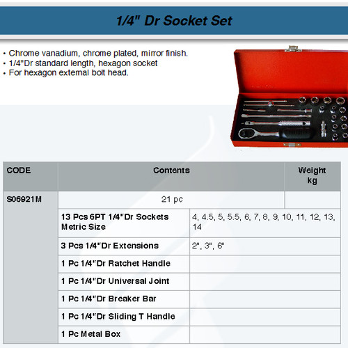 FATOOLS S06922M - 1/4"DR SOCKET SET 4~14MM