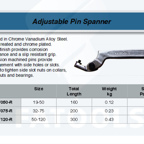 FATOOLS ADPW120-R - ADJUSTABLE PIN SPANNER SIZE 50-120