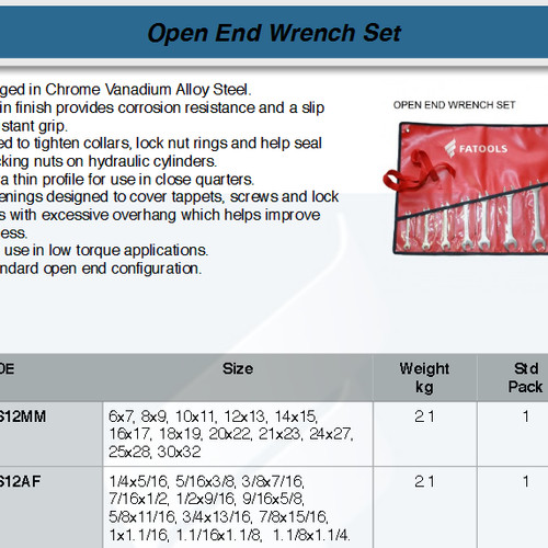 FATOOLS OES12MM - OPEN END WRENCH SET ISI 12PCS