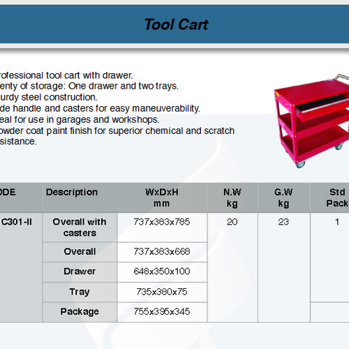 FATOOLS TC301-II - TOOL CART SIZE 736X380X787