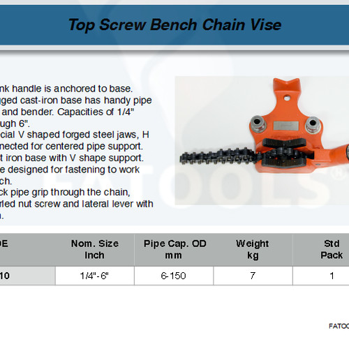 FATOOLS BC610 - TOP SCREW BENCH CHAIN VISE SIZE 1/4-6"