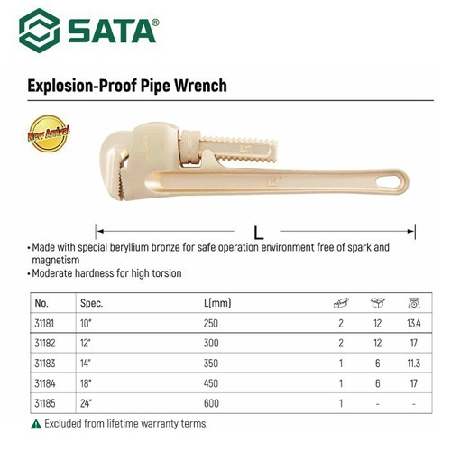Tang Pipa Anti Api 31185 - 24" Explosion Proof Pipe Wrench Sata Tools