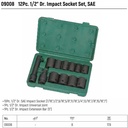 Kunci Shock Mata Sok 12 Pc Inch 09008 1/2" Dr. Impact Socket Set, S.A.E. Sata Tools