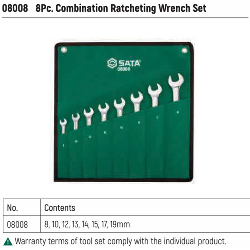 Kunci Pas Ratcheting Kombinasi Set 08008 Sata Tools 8Pc. Full Polish Combination Ratcheting Wrench Set