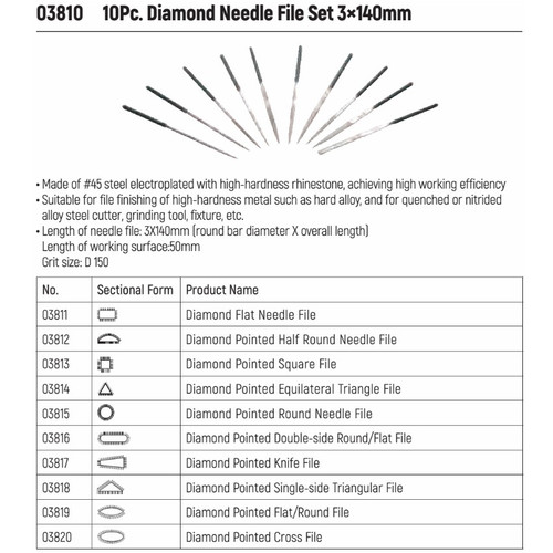 Kikir Set 10 Buah 03810 Sata Tools 10 pcs Diamond Needle File Set 3x140MM