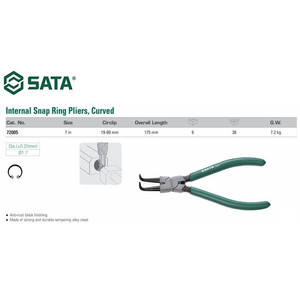 Tang Snap Ring Pliers Internal Close Curved 7" 72005 Sata Tools