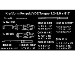Obeng Torsi VDE Set Wera 05006609001 Torque 1.2-3.0 Nm Extra Slim 1 Tool Finder, 16 Pcs
