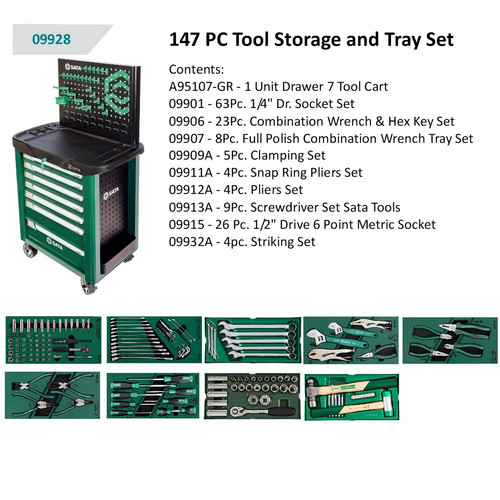 Tool Kit Set 147 Pcs 7 Drawer Tool Trolley Set 09928SB-GR Sata Tools