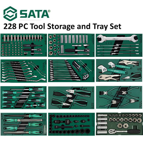 Tool Kit Set 228 Pcs 09918A-BL 7 Drawer Tool Trolley Tray Set Sata Tools