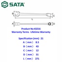 Kunci Ring Pas 25 mm 43216 Full Polish Combination Ratchet Wrench Sata Tools