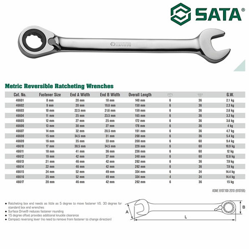 Kunci Ring Pas Bolak Balik 11 mm 46604 Reversible Ratchet Wrench Sata Tools