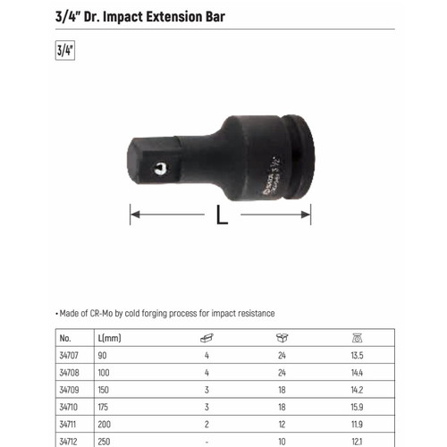 Kunci Shock Adaptor Impack 3/4" 34712 Impact Extension Bar 10" Sata Tools
