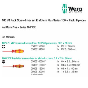 Obeng VDE Set Wera 05006145001 Screwdriver Set and Rack, 6 Pc