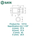 Kunci Sok 1/2" drive 1-1/8" 13114 - 1/2" Dr. 6PT Socket Inch Sata Tools