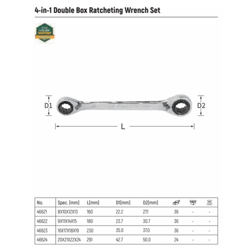 Kunci Double Ring 46622 4 in 1 Ratchet Wrench 9x11x14x15MM Sata Tools