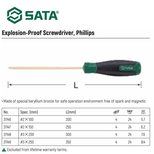 Obeng Plus Anti Api PH 3x200mm 31148 Explosion Proof Screwdriver Sata Tools