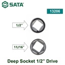 Kunci Sok Panjang 1/2" drive ukuran 11/16" 13206 Sata Tools 1/2" Dr. 6PT Deep Socket Inch