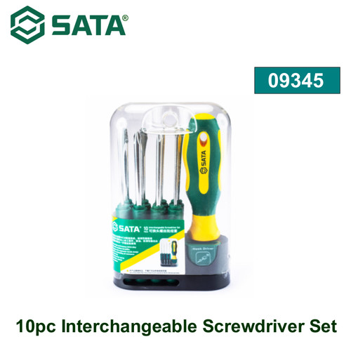 Obeng Plus Minus Set 10 buah yang dapat dipertukarkan 09345 Sata Tools 10pc Interchangeable Screwdriver Set