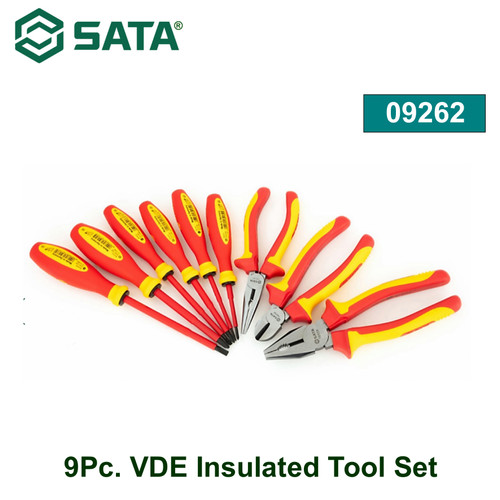 Tool kit set VDE 09262 Sata Tools 9 buah Obeng Plus Minus Tang Kombinasi Tang Potong Tang Lancip set 9 Pcs VDE Insulated Tool Set