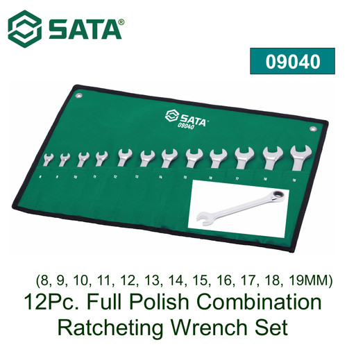 Kunci Pas Ratcheting Kombinasi set 12 buah 09040 Sata Tools 12 pcs Full Polish Combination Ratcheting Wrench Set