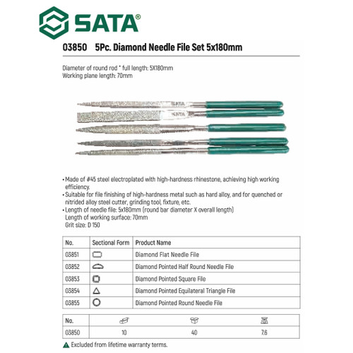 Kikir set 5 buah Sata Tools 03850 5 pcs Diamond Needle File Set 5x180MM