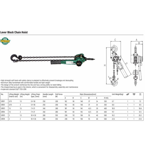 Alat Angkut Barang 97876 Heavy Duty Lever Block 3 Tonne 3 Meter Sata Tools