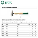 Palu Pegangan Kayu 200 gram 92401 Sata Tools Hickory Handle Engineers Hammer