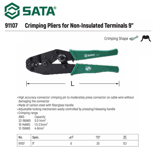 Tang Crimping 9" 91107 Sata Tools Crimping Pliers for Non-insulated Terminals 9"