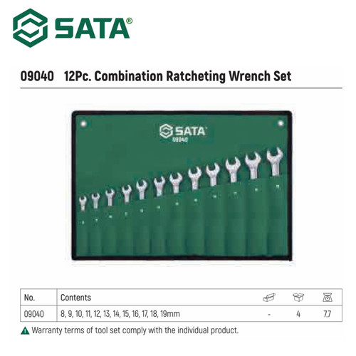 Kunci Pas Ratcheting Kombinasi set 12 buah 09040 Sata Tools 12 pcs Full Polish Combination Ratcheting Wrench Set