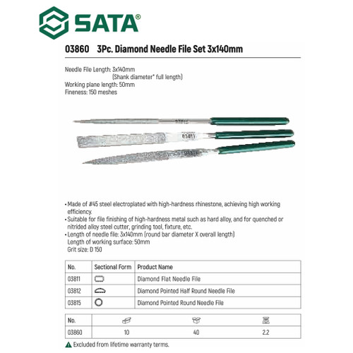 Kikir set 3 buah 03860 Sata Tools 3 pcs Diamond Needle File Set 3x140MM