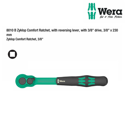 Kunci Shock Ratchet 3/8" drive Wera 05005540001 8010 B Zyklop Comfort Ratchet, with reversing lever, 3/8" x 230 mm