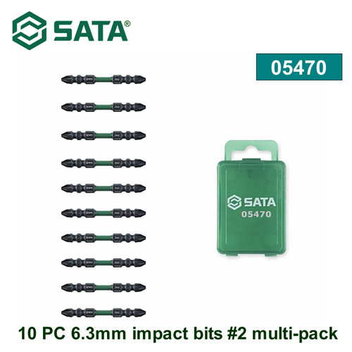 Mata Obeng Dual Kepala 10 PC Bit Dampak 05470 10 Pcs 6.3mm*65mm bi-head Impact Bits#2 Sata Tools