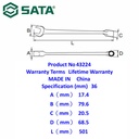 Kunci Ring Pas 36 mm 43224 Full Polish Comb. Ratchet Wrench Sata Tools