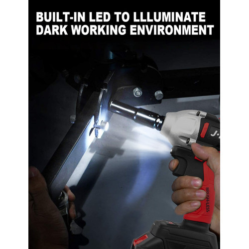 JLD 48VF Impact Wrench Cordless Brushless with 2 battery/Mesin Bor Red