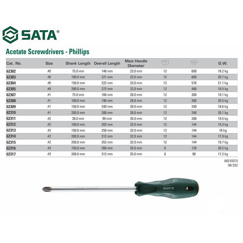 Obeng Plus Magnet PH 0 X 150 mm 62304 Acetate Screwdriver Sata Tools