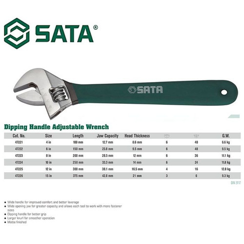 KUNCI INGGRIS 47225 DIPPING HANDLE ADJUSTABLE WRENCH 12" SATA TOOLS