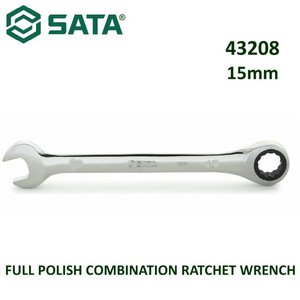 Kunci Ring Pas 15 mm 43208 Full Polish Comb. Ratchet Wrench Sata Tools
