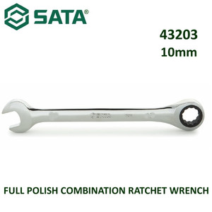 Kunci Ring Pas 10 mm 43203 Full Polish Comb. Ratchet Wrench Sata Tools
