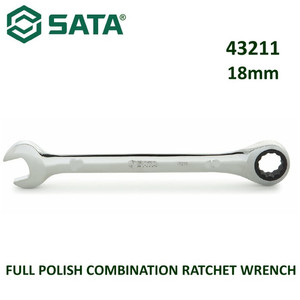 Kunci Ring Pas 18 mm 43211 Full Polish Comb. Ratchet Wrench Sata Tools