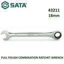 Kunci Ring Pas 18 mm 43211 Full Polish Comb. Ratchet Wrench Sata Tools