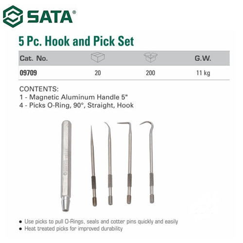 Obeng Cungkil Kiat 5Pcs Hook And Pick Set 09709 Sata Tools