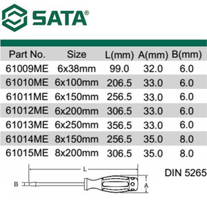 Obeng Minus 8 x 200 mm 61015ME Slotted Screwdrivers Sata Tools