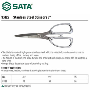 Gunting Stainless 93122 - Strong Stainless Steel Scissors Sata Tools