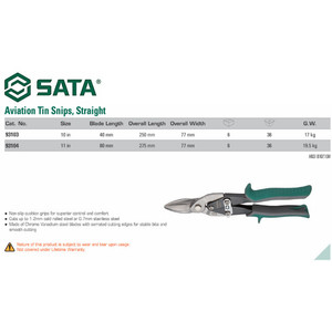 Gunting Besi 10" Lurus - Aviation Tin Snips Straight 93103 Sata Tools