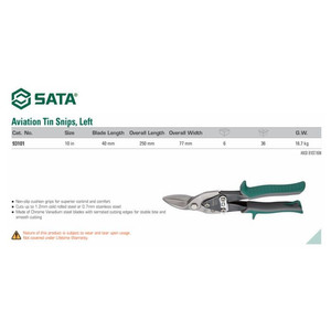 Tang Potong 93101 Aviation Tin Snips - Left 10" Sata Tools