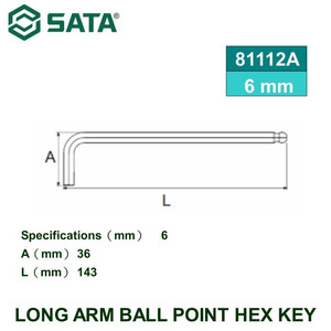 Kunci L 6 mm Panjang 81112A Long Arm Ball Point Hex Key Sata Tools